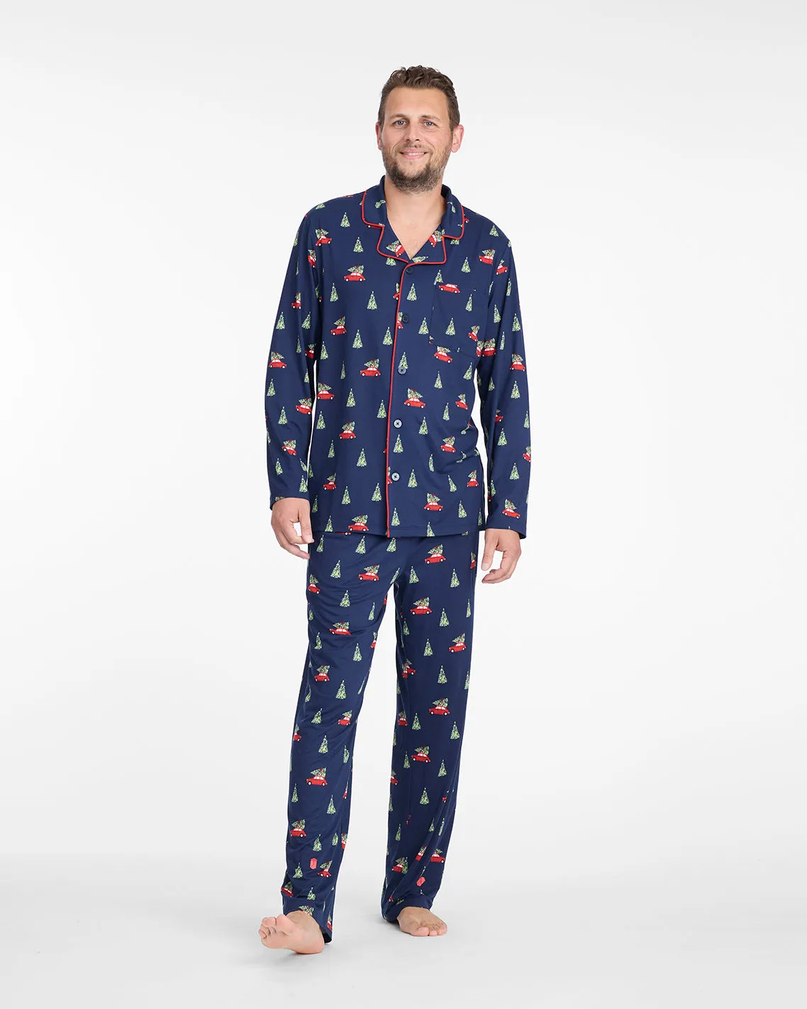 Men's Long-Sleeve Pajama Set in Holiday Trees sold by Draper James