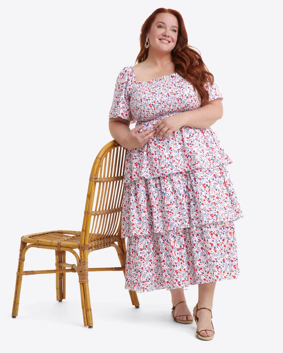 Deana Tiered Smocked Dress in Berry Print sold by Draper James product image thumbnail 3