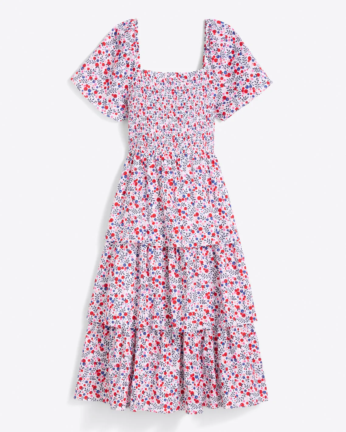 Deana Tiered Smocked Dress in Berry Print sold by Draper James product image thumbnail 5