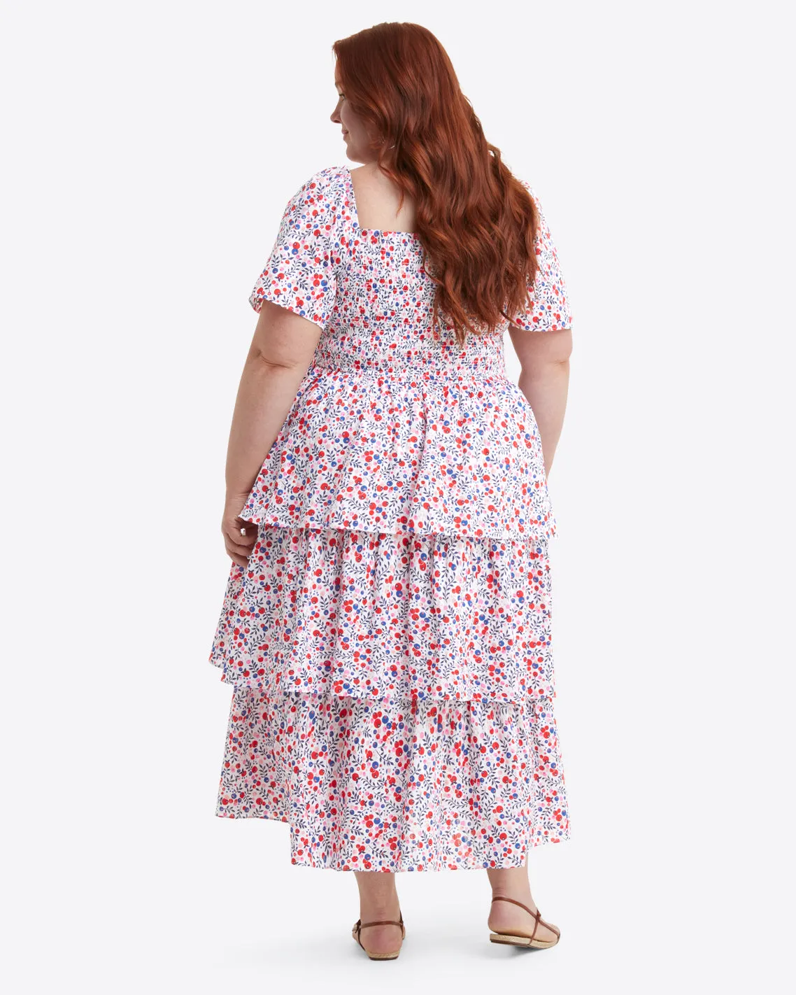 Deana Tiered Smocked Dress in Berry Print sold by Draper James product image thumbnail 4