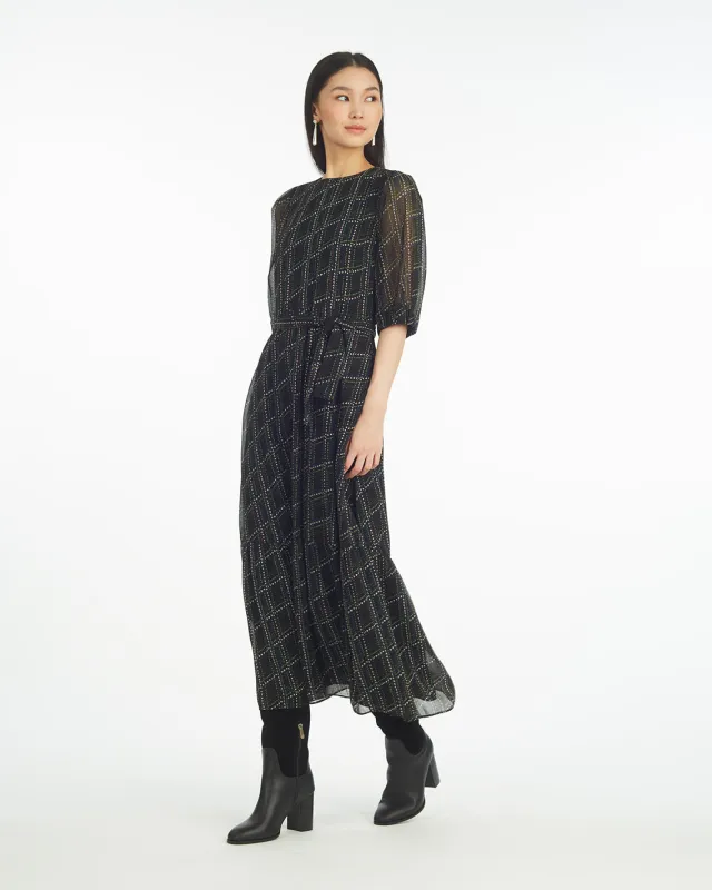 Sophie Tie Waist Midi Dress in Dainty Check sold by Draper James