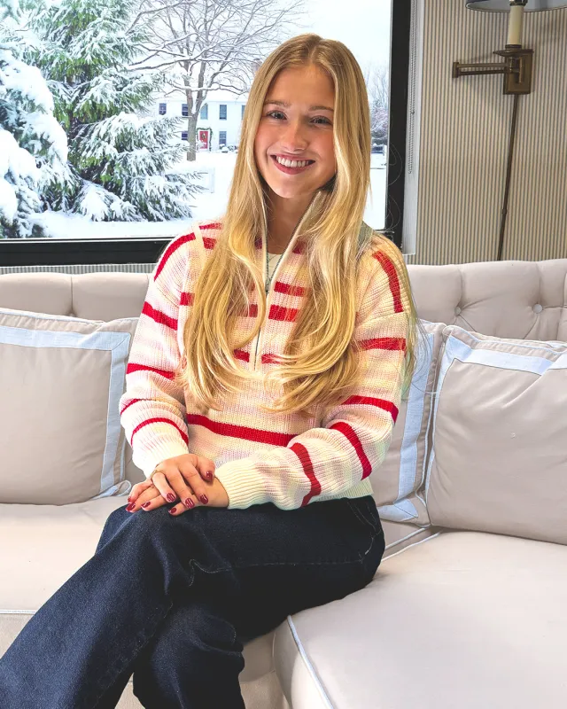 Quarter Zip Sweater in Mixed Stripe sold by Draper James