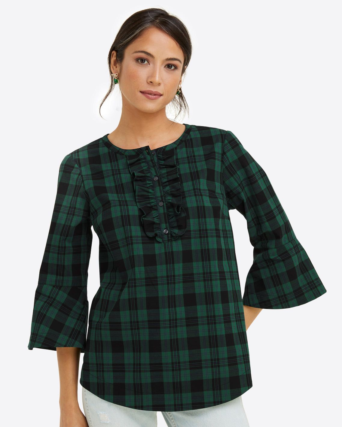 Ruffle Placket Tunic in Blackwatch Plaid sold by Draper James product image thumbnail 3