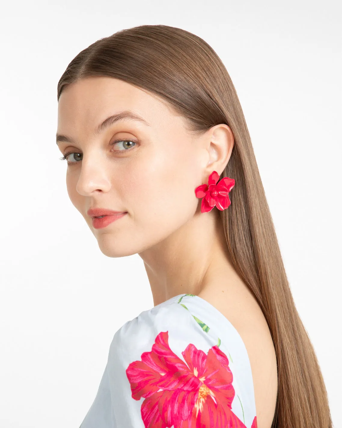 Pink Enamel Coated Flower Statement Earrings sold by Draper James product image thumbnail 3