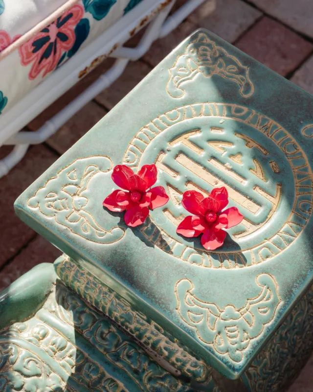 Pink Enamel Coated Flower Statement Earrings sold by Draper James