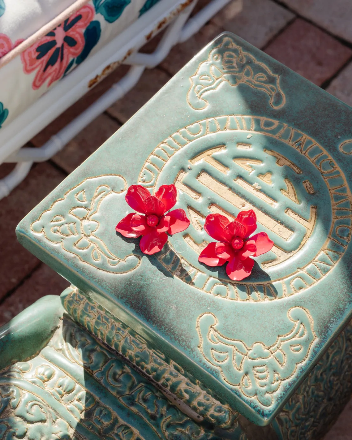 Pink Enamel Coated Flower Statement Earrings sold by Draper James