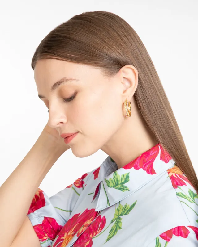 Jeweled Crossover Hoop Earrings sold by Draper James