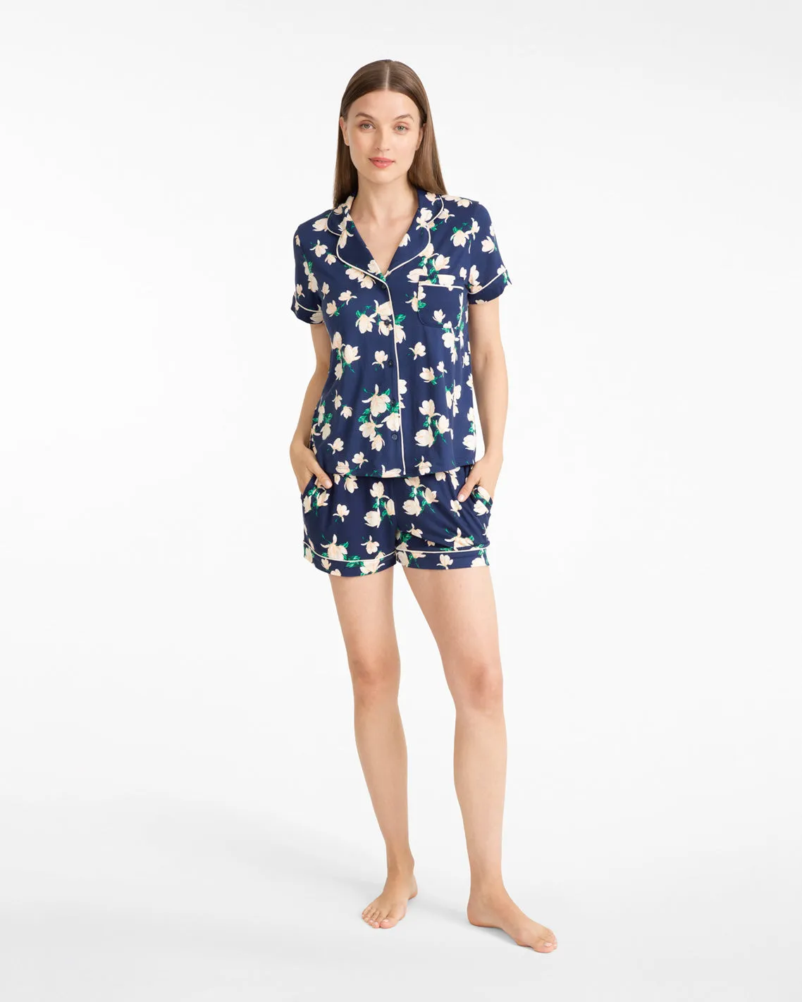 Sara Pajama Set in Navy Magnolia sold by Draper James