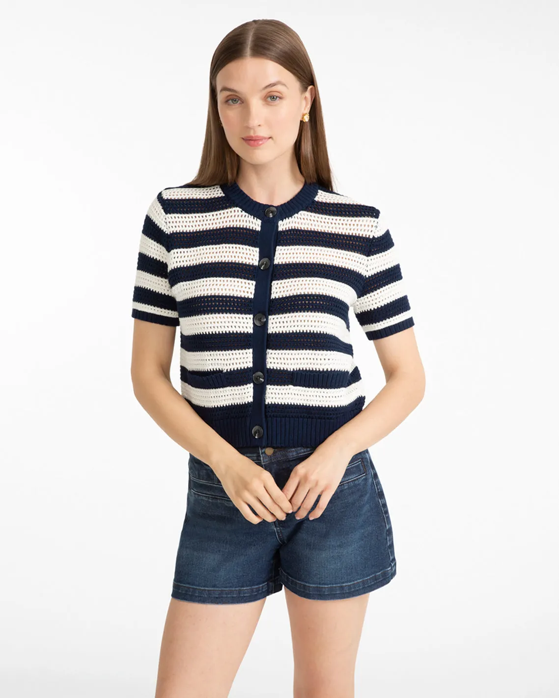 Blue & White SS Cardigan sold by Draper James