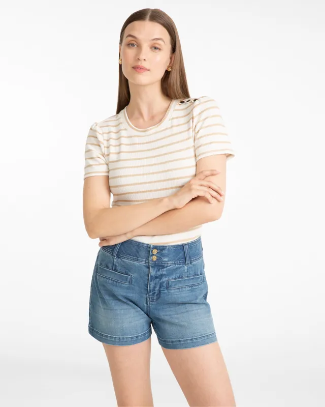 Stripe Crewneck Tee in Ivory made by Draper James