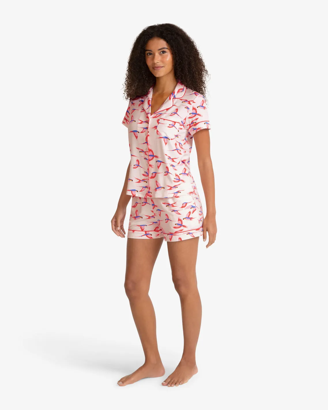 Sara Pajama in Pink Parrot sold by Draper James
