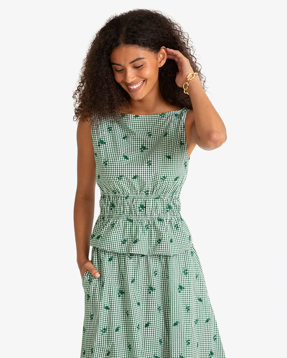 Sleeveless Top in Green Gingham sold by Draper James product image thumbnail 2