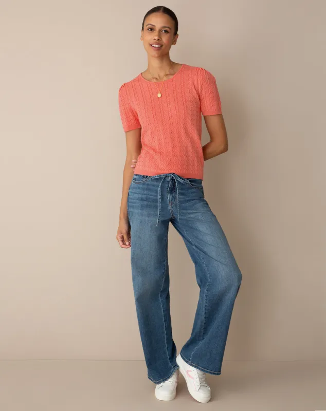 Short-Sleeve Sweater in Coral made by Draper James