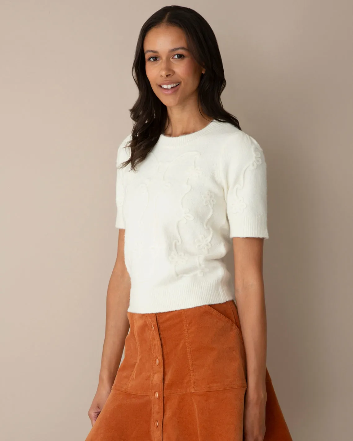 Short-Sleeve Sweater in Ivory sold by Draper James product image thumbnail 3