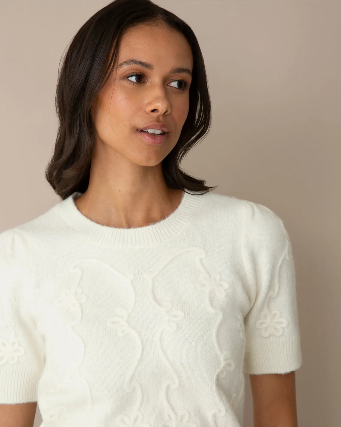 Short-Sleeve Sweater in Ivory sold by Draper James product image thumbnail 2