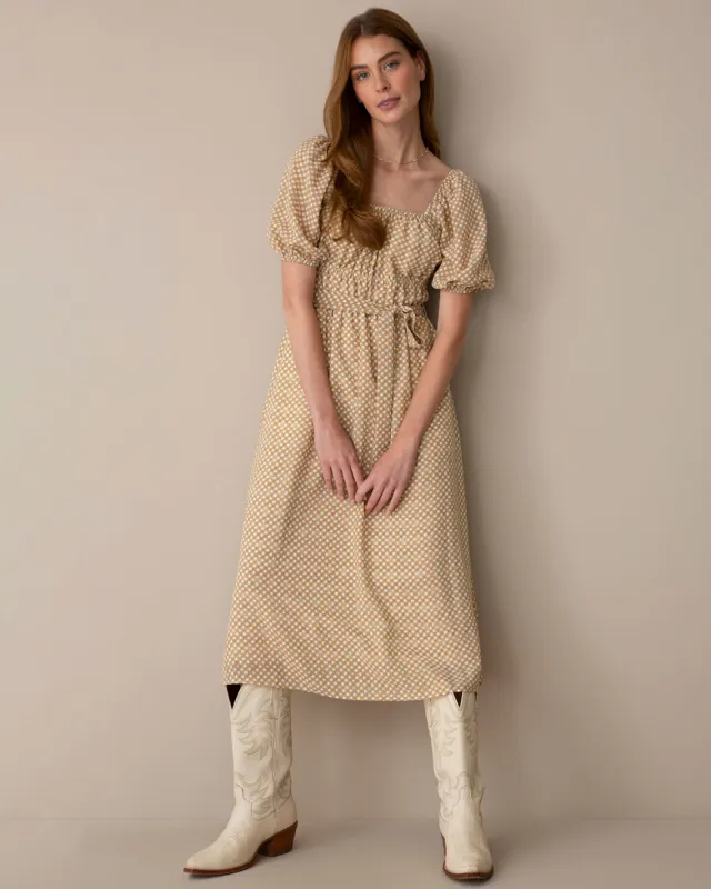 Elouise Midi Dress in Tan/Ivory made by Draper James