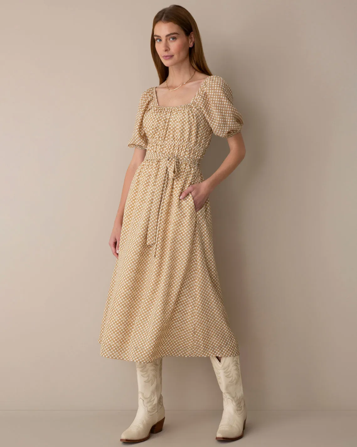 Elouise Midi Dress in Tan/Ivory sold by Draper James product image thumbnail 4