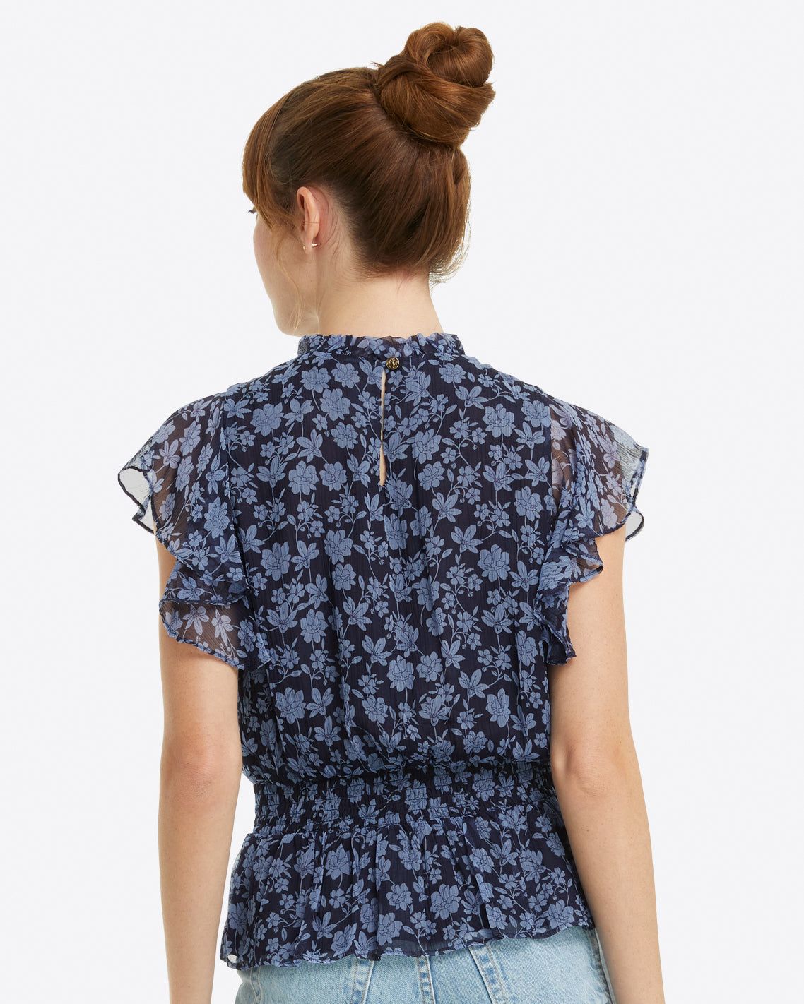 Kacey Smocked Waist Top in Navy Magnolia sold by Draper James product image thumbnail 3