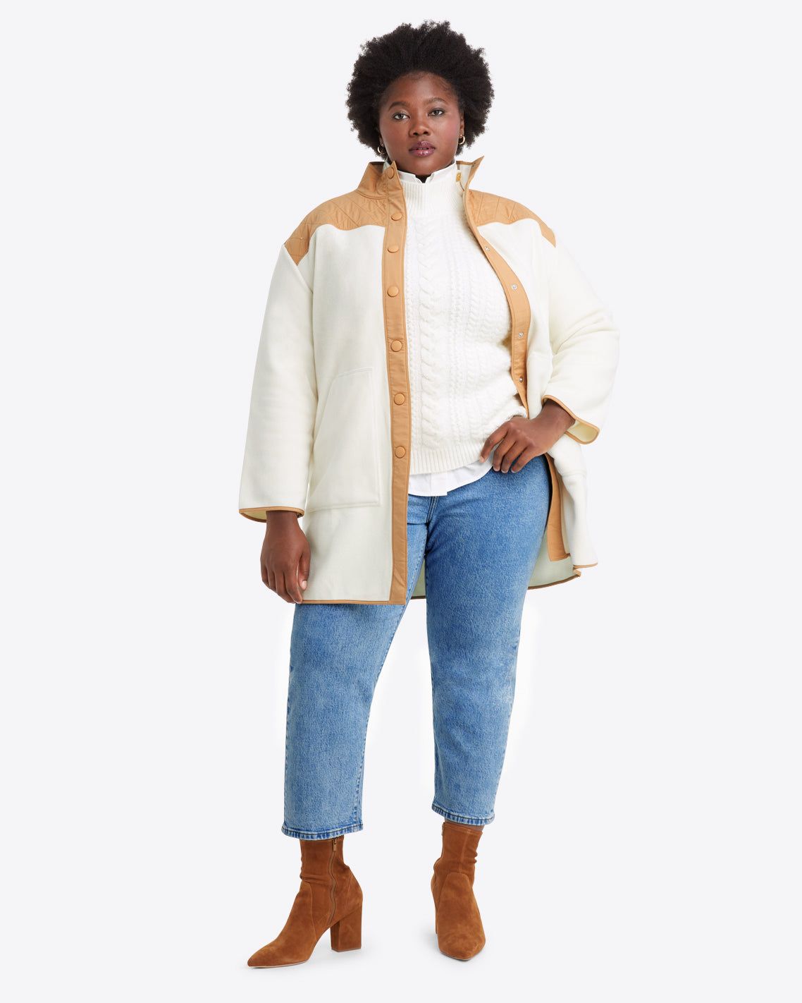 Button Down Fleece Coat in Ivory sold by Draper James product image thumbnail 5