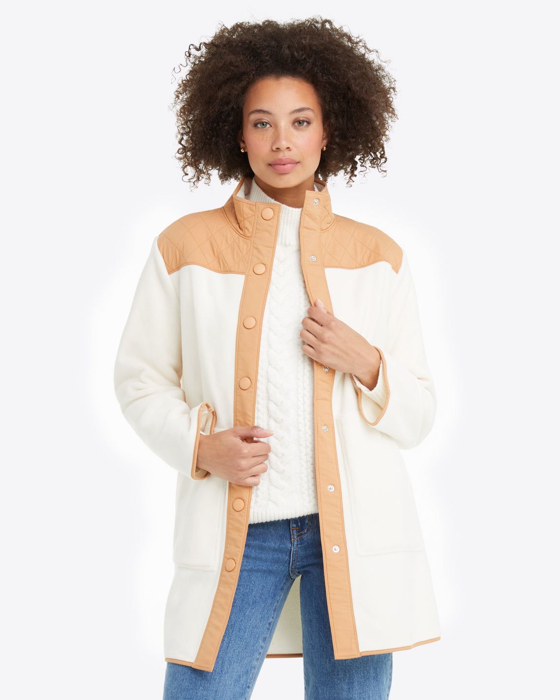 Button Down Fleece Coat in Ivory sold by Draper James