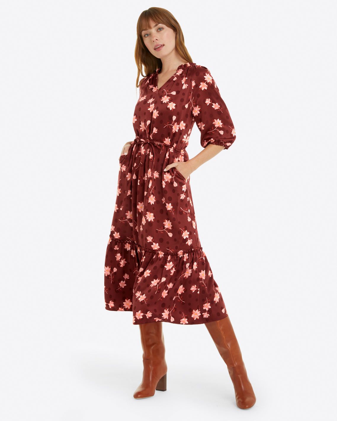 Martina Popover Dress in Magnolia Dot sold by Draper James
