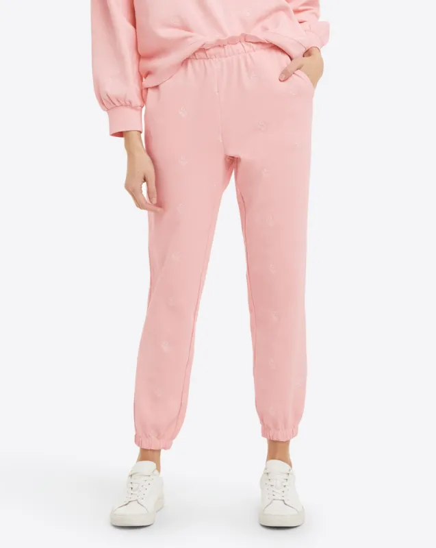 Bobbie Sweatpants in Pink Embroidered Viola sold by Draper James