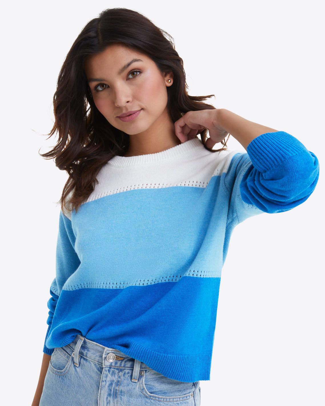 Crewneck Sweater in Blue Colorblock sold by Draper James