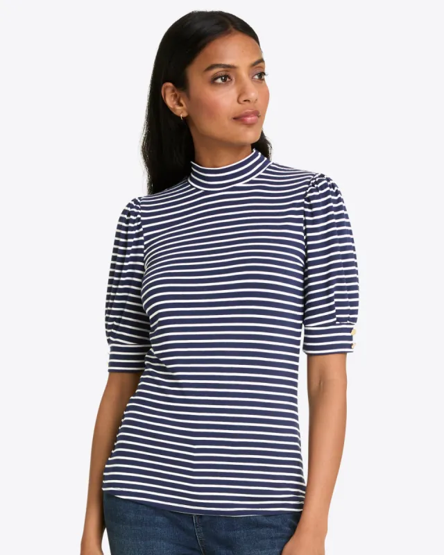Mock Neck Puff Sleeve Top in Navy sold by Draper James