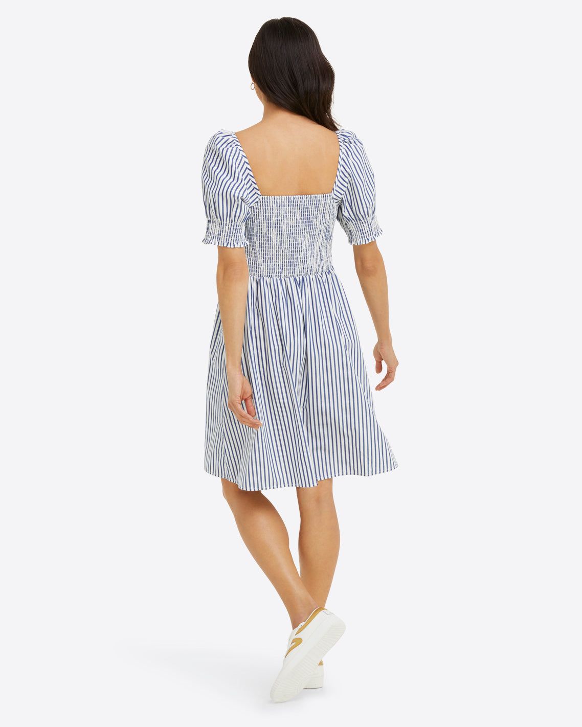Cam Smocked Dress in Blue Shirting Stripe sold by Draper James product image thumbnail 5