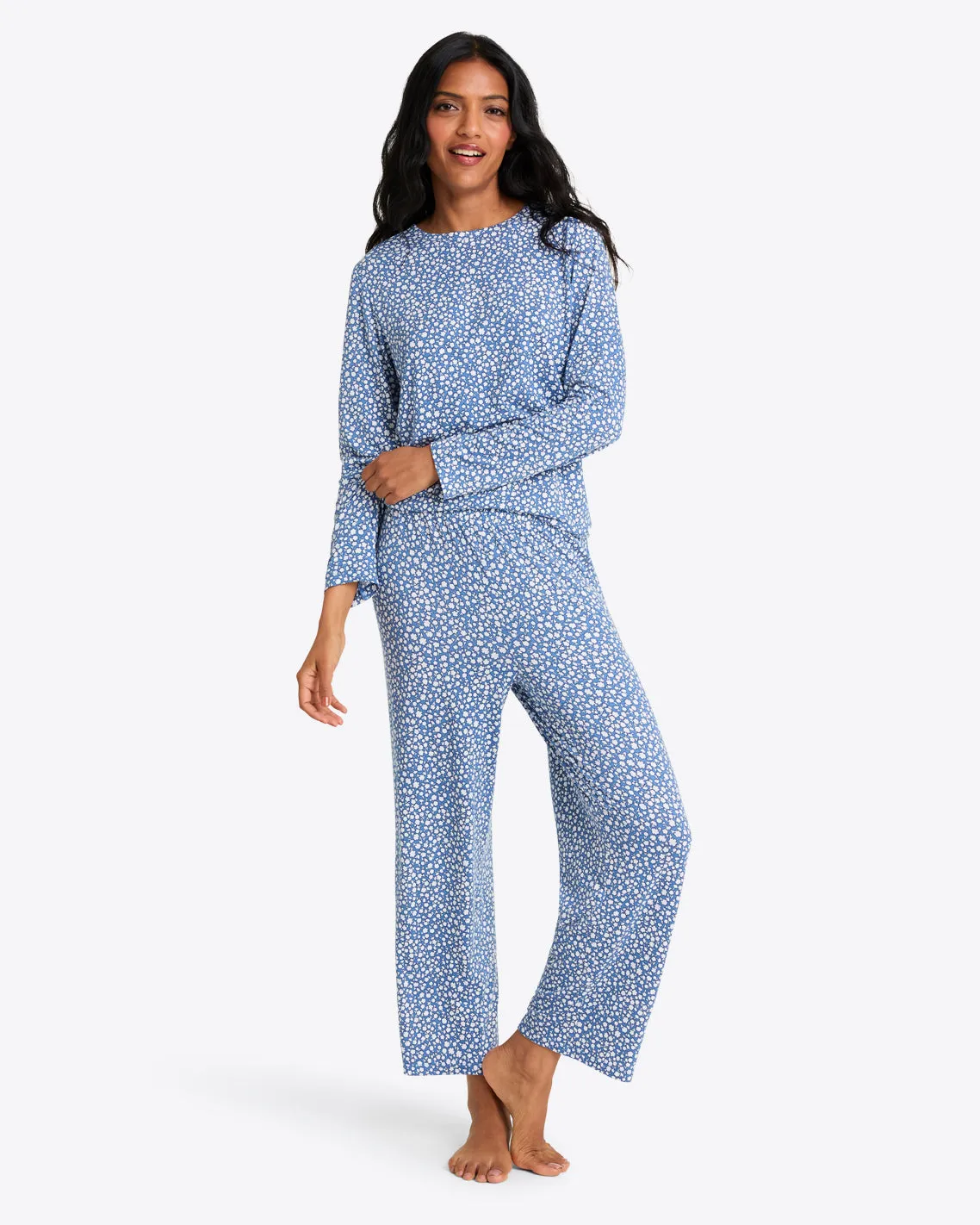 Amelia Pajama Set in Popcorn Ditsy Floral sold by Draper James