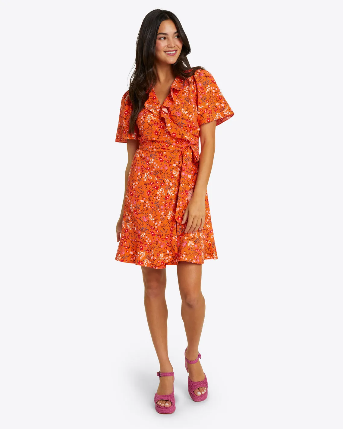 Reba Wrap Dress in Apricot Pansy Floral sold by Draper James product image thumbnail 4