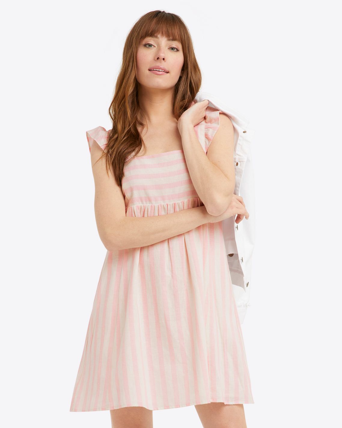 Maddie Babydoll Dress in Pink Cabana Stripe sold by Draper James