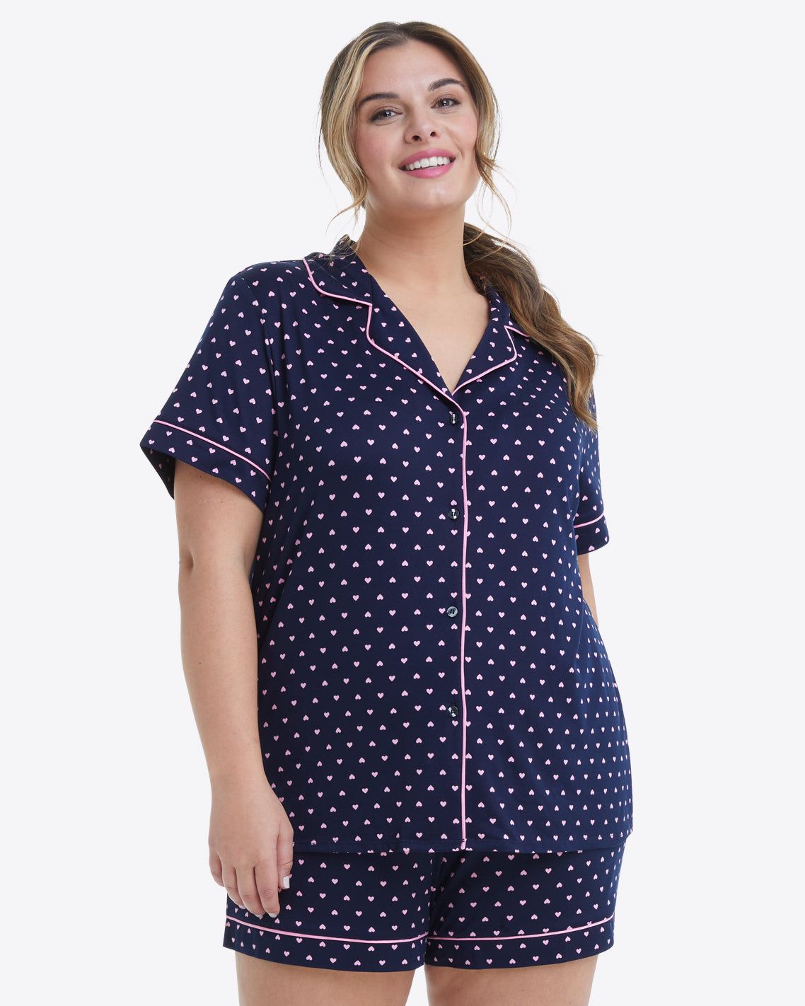 Sara Pajama Set in Navy Hearts sold by Draper James