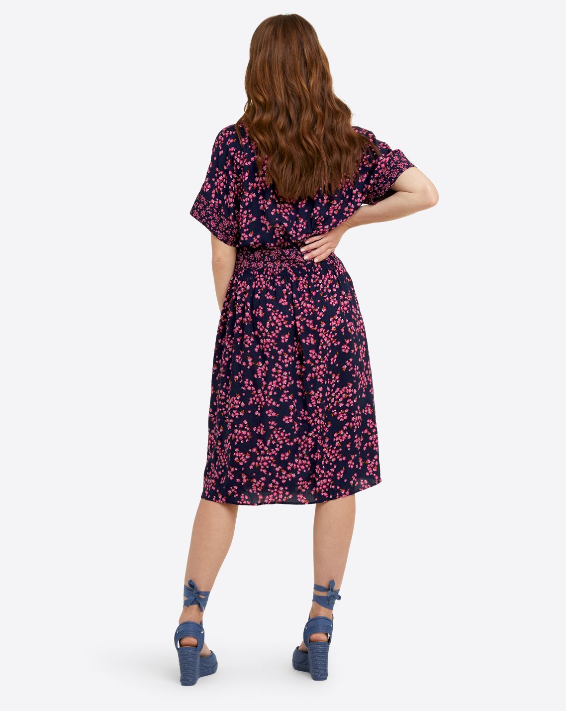 Miranda Wrap Dress in Navy Cherry Blossom sold by Draper James product image thumbnail 3