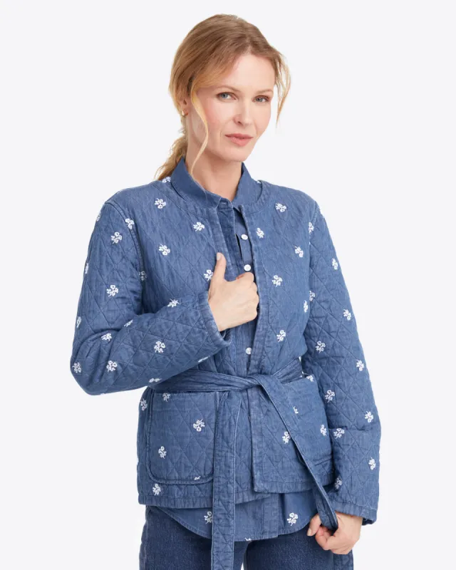 Reversible Belted Jacket in Embroidered Chambray sold by Draper James