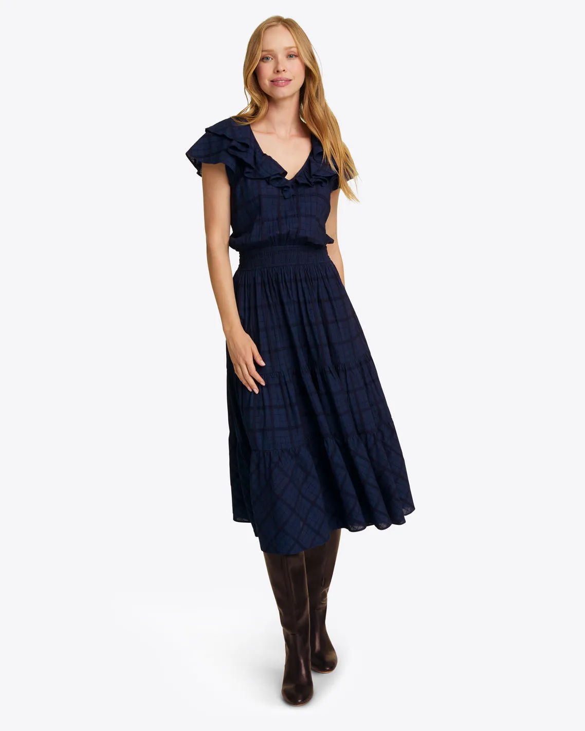 Marie Midi Dress in Pane Plaid sold by Draper James product image thumbnail 5