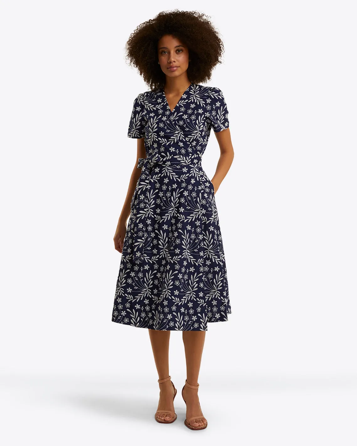 Rhonda Flutter Sleeve Wrap Dress in Embroidered Floral sold by Draper James