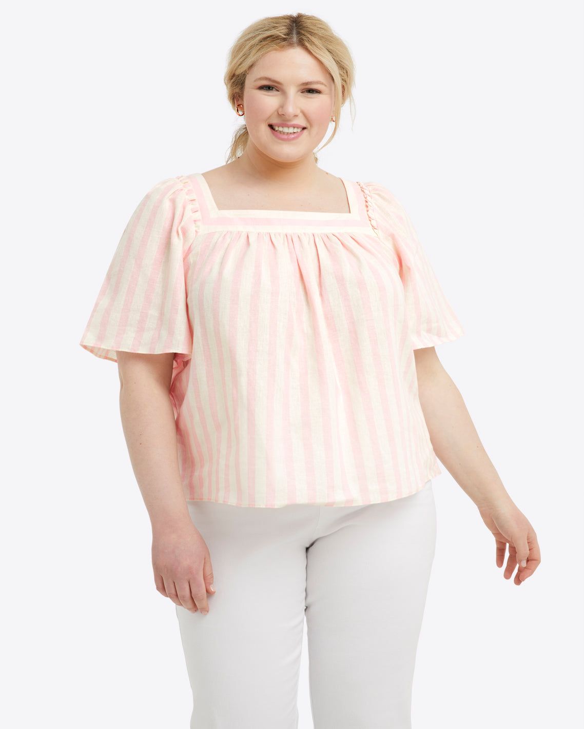 Maren Top in Pink Cabana Stripe sold by Draper James product image thumbnail 4