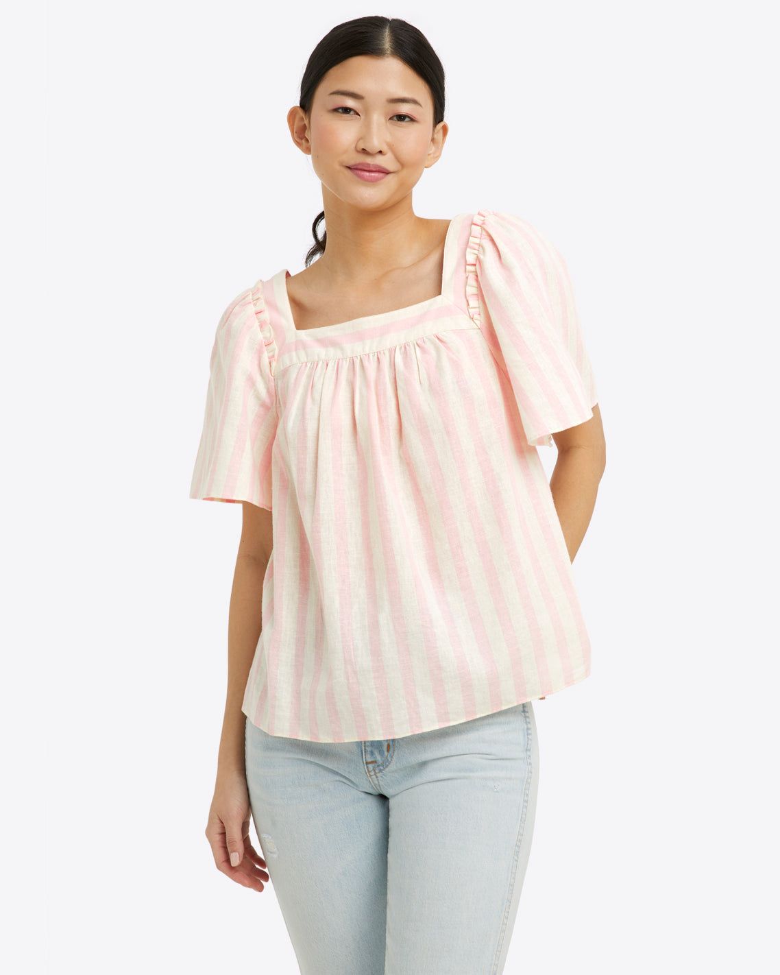 Maren Top in Pink Cabana Stripe sold by Draper James