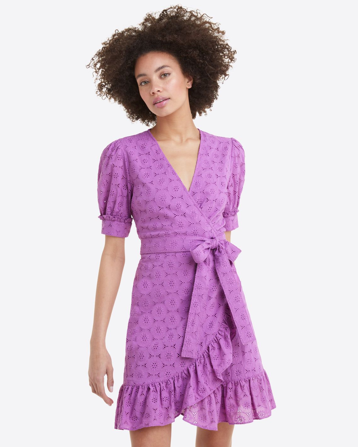 Reba Wrap Dress in Eyelet sold by Draper James