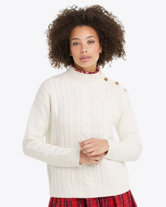 Cableknit Turtleneck Sweater in Magnolia White sold by Draper James