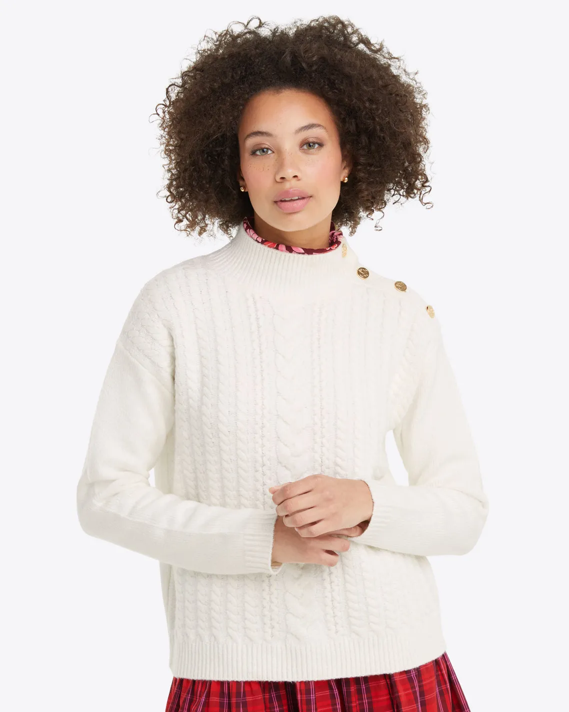 Cableknit Turtleneck Sweater in Magnolia White sold by Draper James