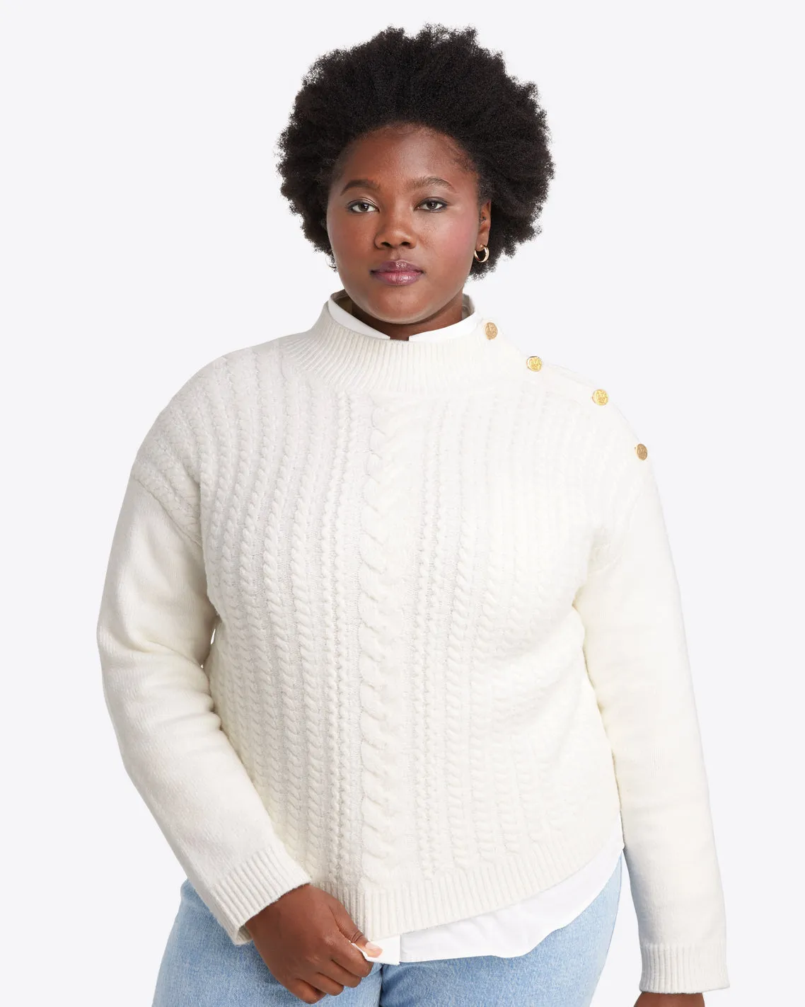 Cableknit Turtleneck Sweater in Magnolia White sold by Draper James product image thumbnail 4