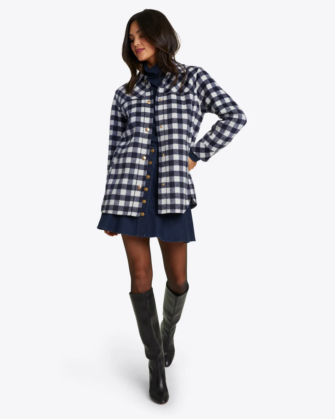 Shirt Jacket in Navy Gingham sold by Draper James product image thumbnail 4