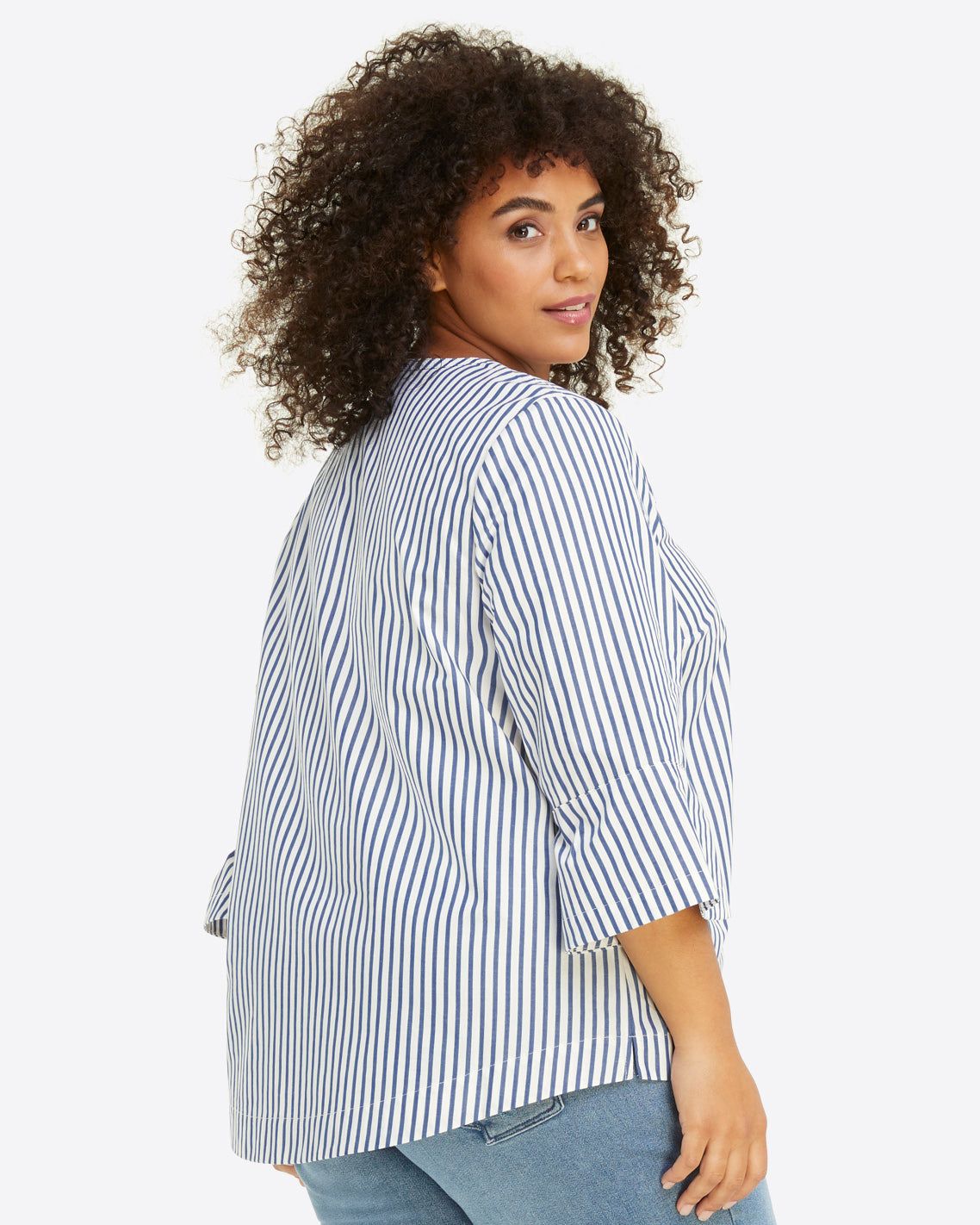Ruffle Placket Tunic in Blue Shirting Stripe sold by Draper James product image thumbnail 3