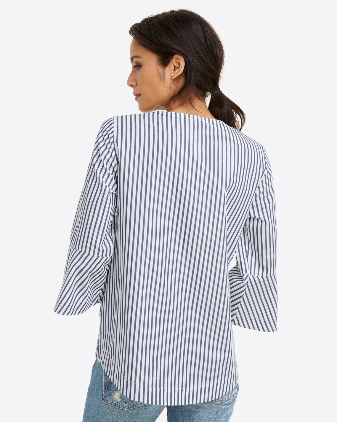 Ruffle Placket Tunic in Blue Shirting Stripe sold by Draper James product image thumbnail 5