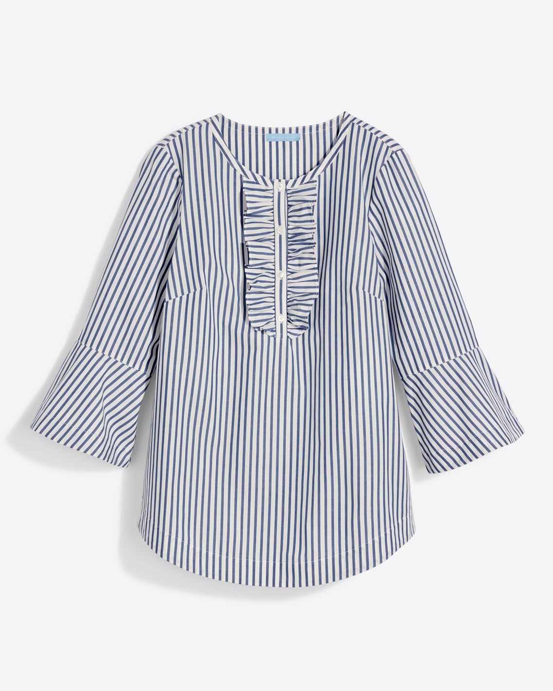 Ruffle Placket Tunic in Blue Shirting Stripe sold by Draper James product image thumbnail 2