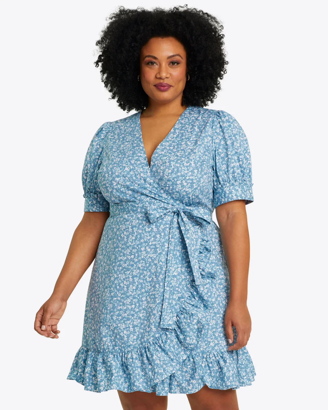 Reba Wrap Dress in Bluebell Floral sold by Draper James
