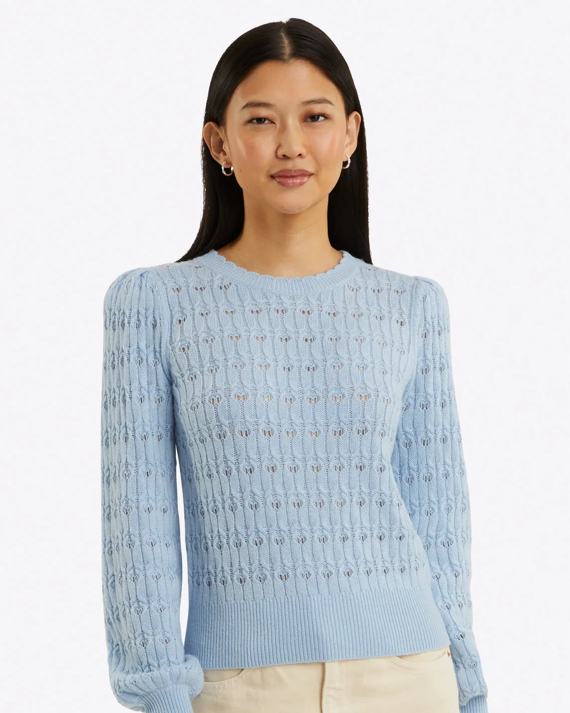 Puff Sleeve Sweater in Pointelle sold by Draper James