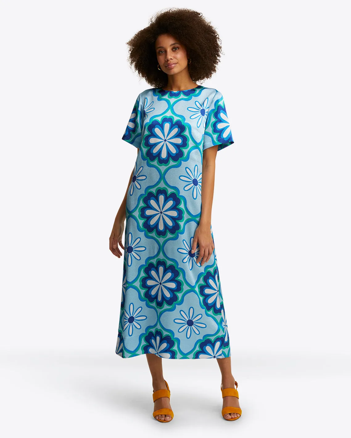 Norah Short Sleeve Midi Dress in Hammered Satin sold by Draper James